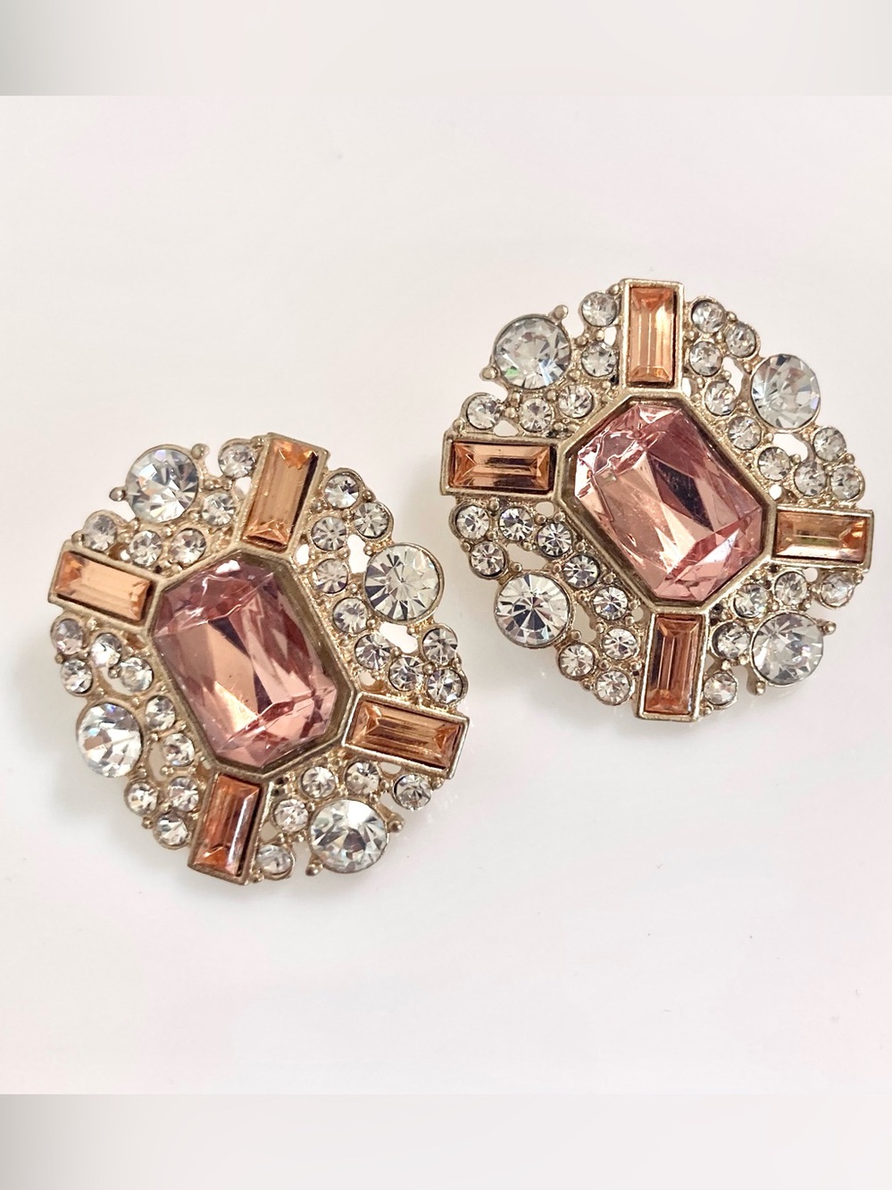 Champagne Pink rhinestone Statement pierced preloved Earrings elegant jewelry